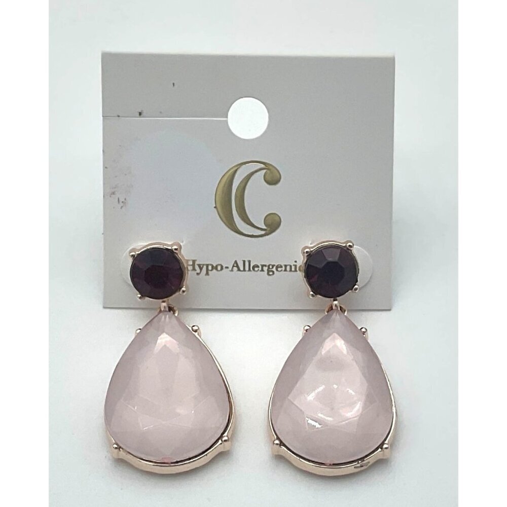 Charming Charlie Holiday Faux Garnet & Pink Stone Teardrop NEW with Tags